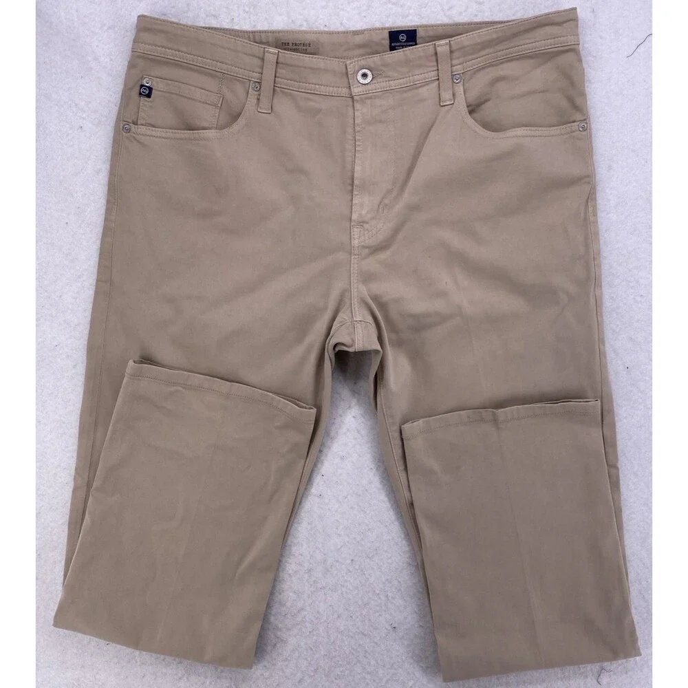 AG Adriano Goldschmied The Protege Straight Leg Pants 38x34 Khaki Tan Made in US
